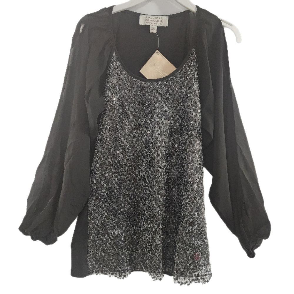 American Glamour By Badgley Mischka, Sequin Front Top, Size SMALL, NWT